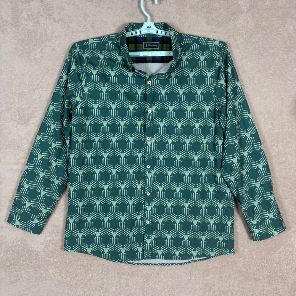 William Murray Button Down Shirt Mens XL Green Golf Ball Tee Print Performance